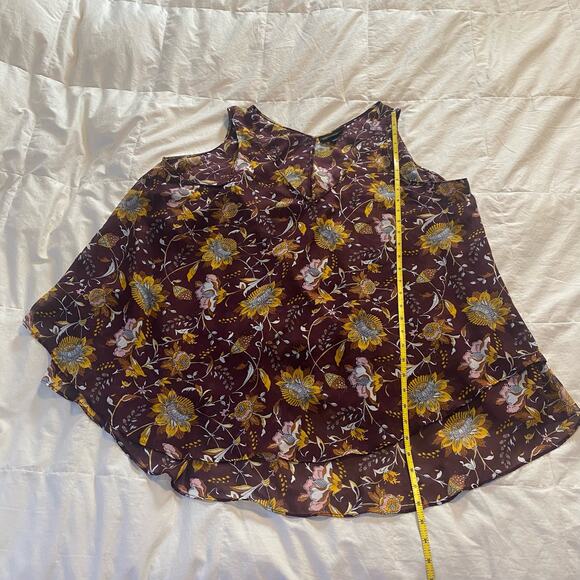 Lane Bryant Tank 22 Burgundy Yellow Floral Ruffle Layered Sheer - Picture 2 of 12